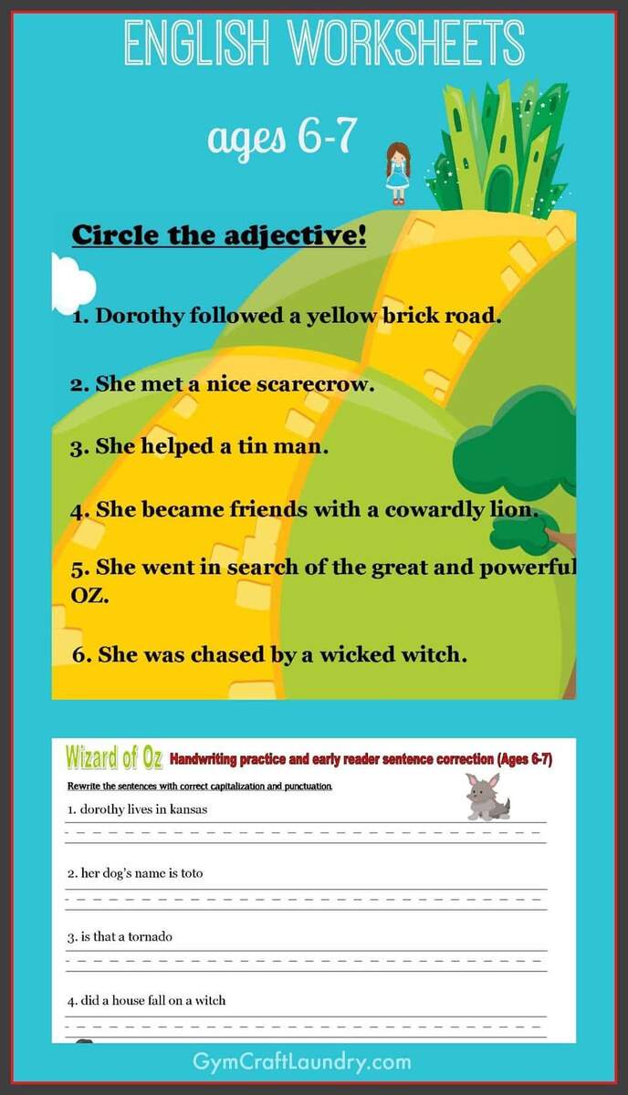 First Grade English Worksheets Wizard Of Oz Themed Gym Craft Laundry