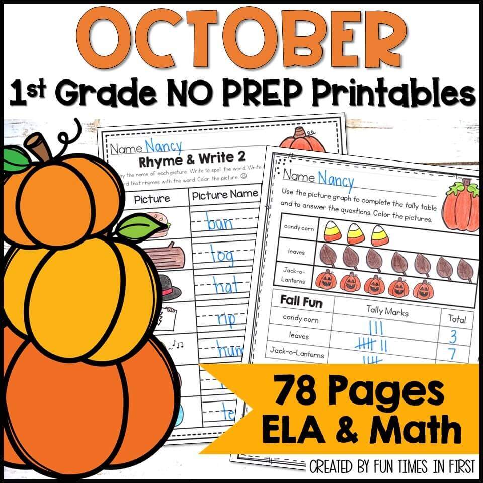 First Grade October No Prep Printables 1st Grade October ELA Math Worksheets Fun Times In First First Grade October No Prep Printables 1st Grade October ELA Math Worksheets Fun Times In First