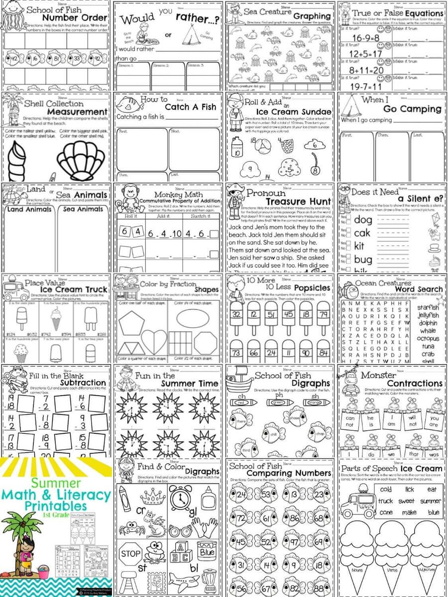 First Grade Summer Worksheets Planning Playtime