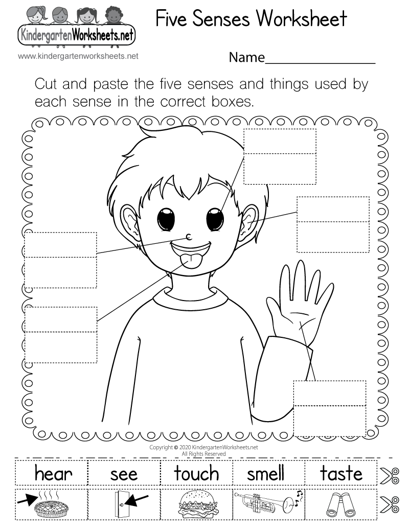 Five Senses Cut And Paste Worksheet For Kindergarten And ESL Students Free Download Ezpzlearn