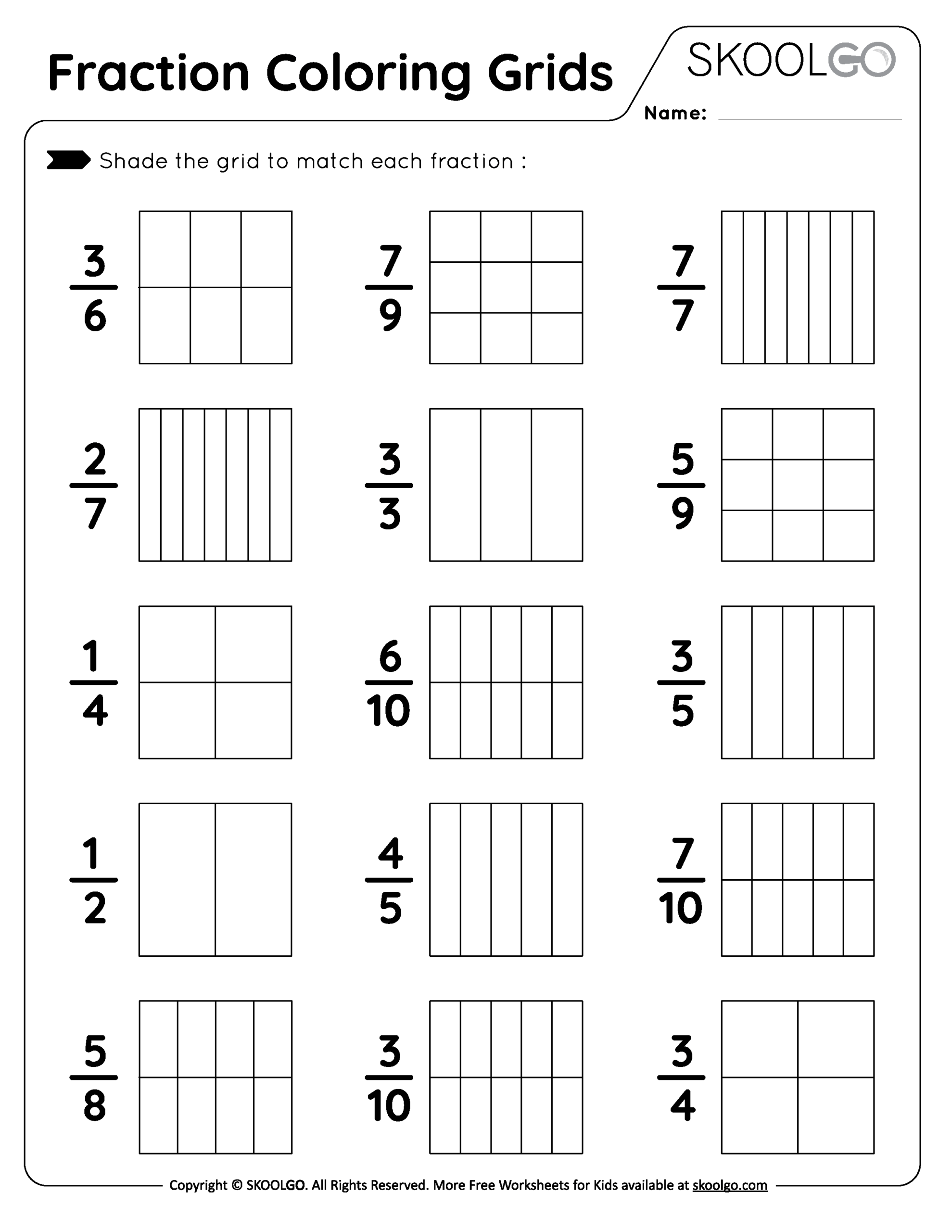 Fraction Coloring Grids Free Worksheet For Kids SKOOLGO Fractions Worksheets And Activities