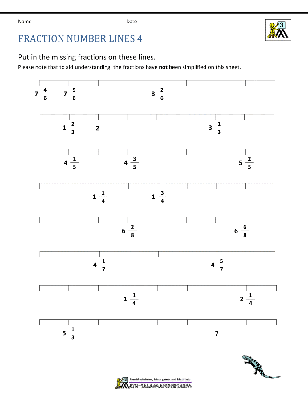 Fractions On Number Line Worksheets