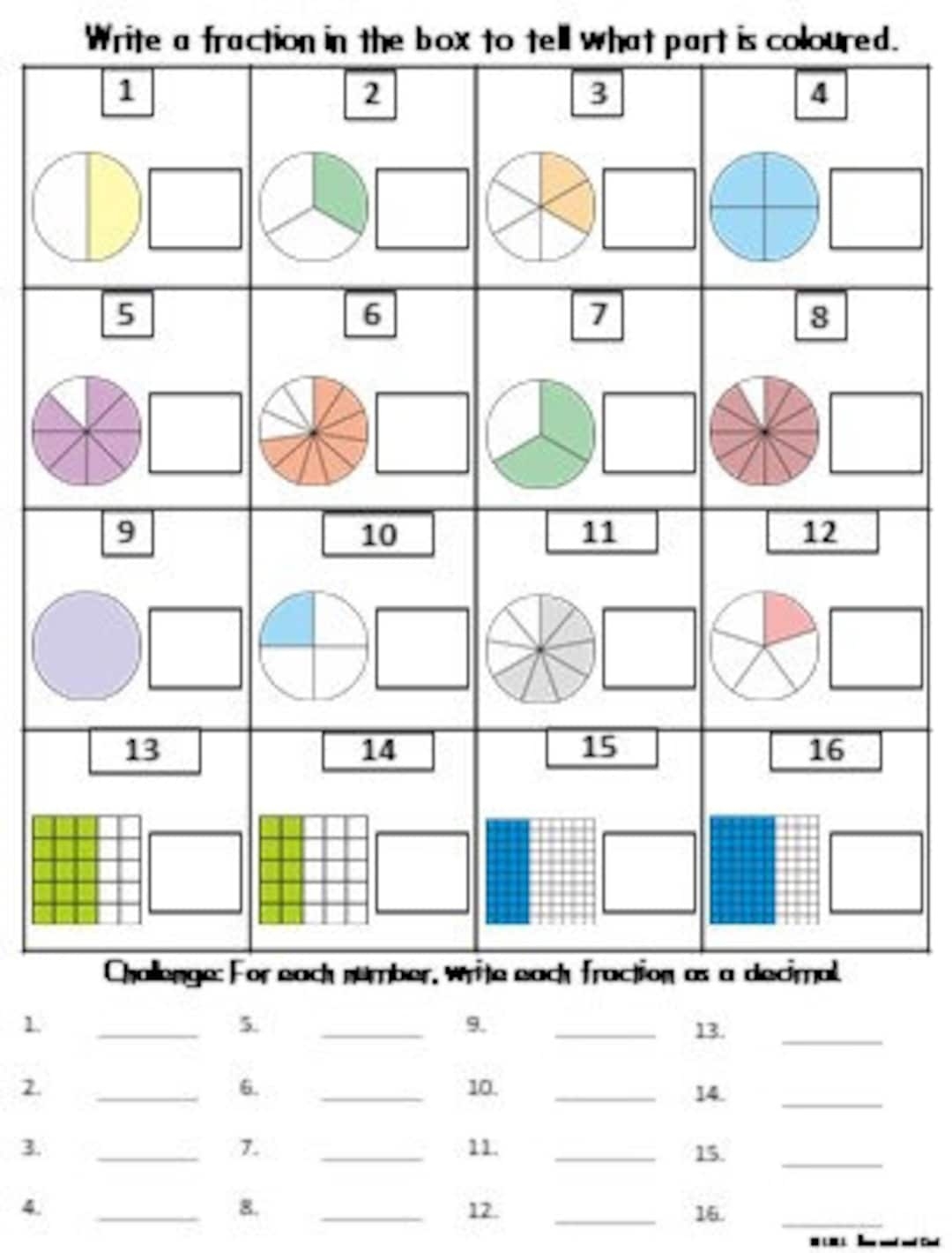 Fractions Math Worksheets Grade 4th 5th 6th Etsy Finland