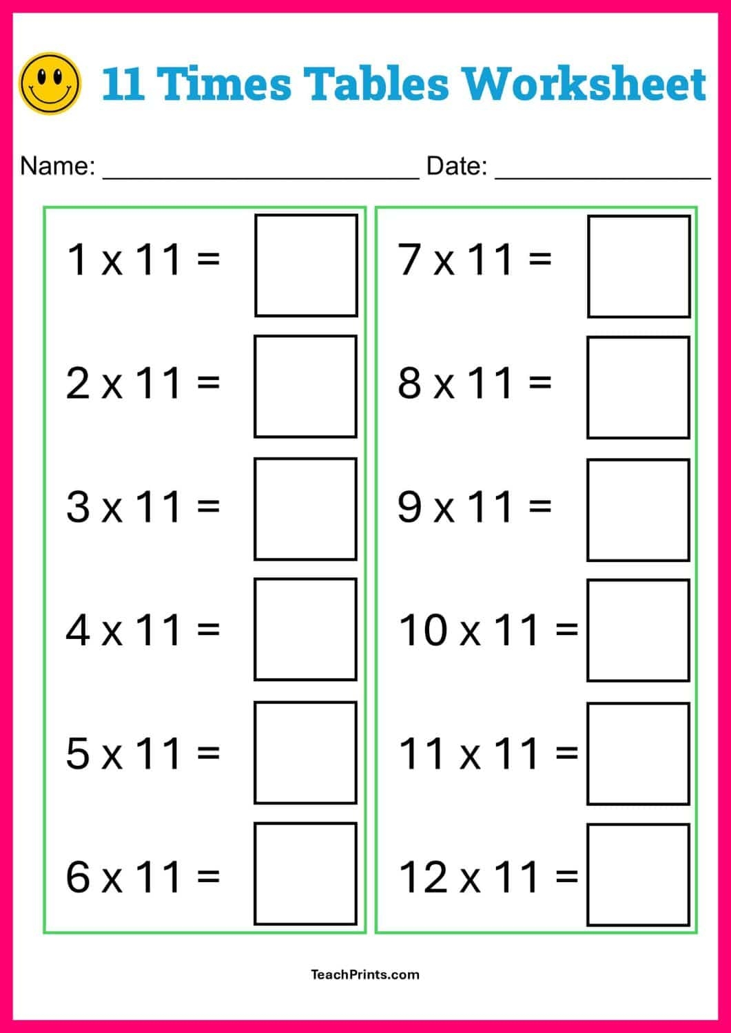 Free 11 Times Tables Worksheets 8 Versions Teach Prints Free 11 Times Tables Worksheets 8 Versions Teach Prints