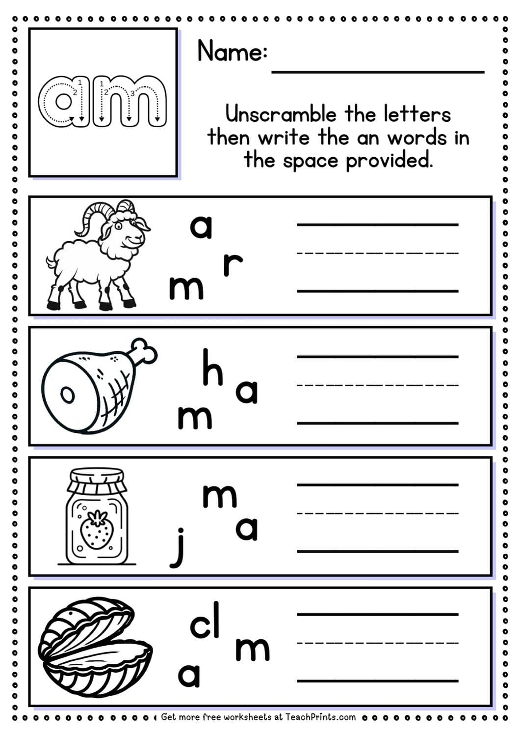 English For Kids Step By Step Word Families Worksheets Am Words Free PDF