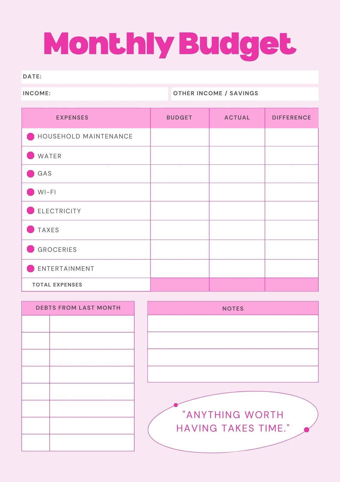 FREE Budget Sheet Template Printable And Editable