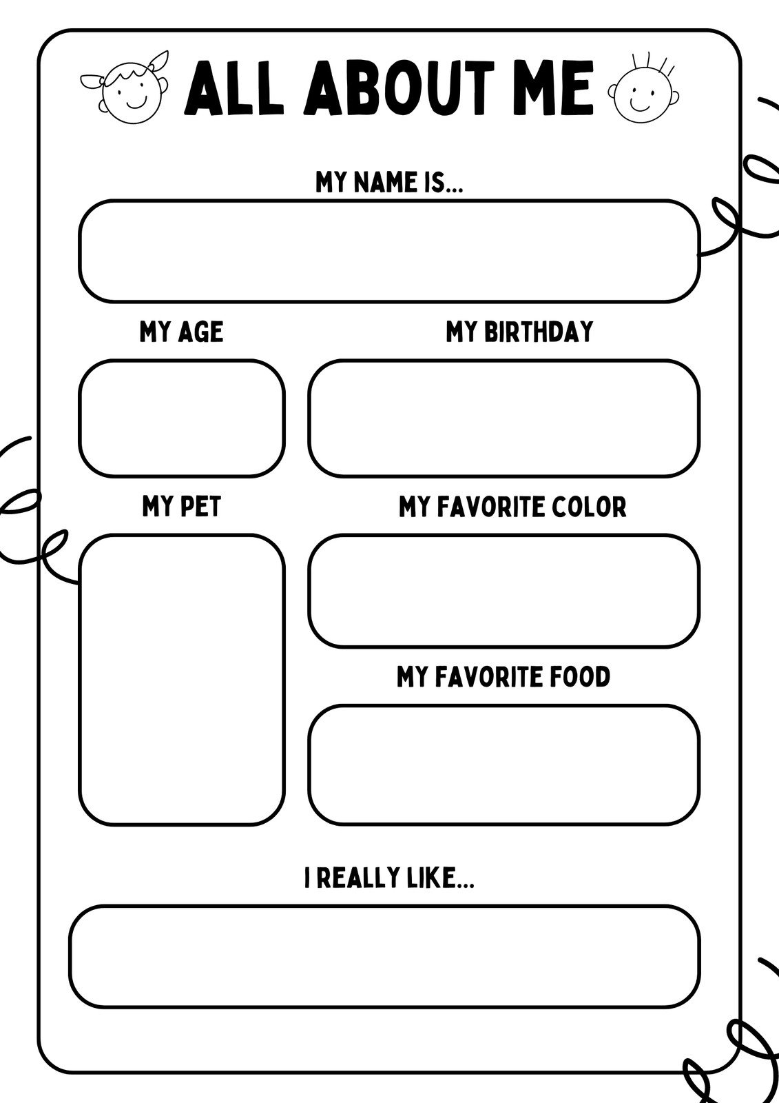 All About Me Worksheet Free