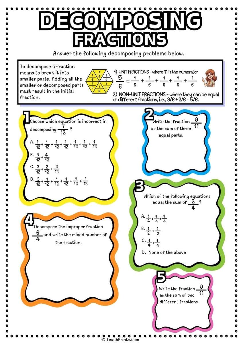 Free Decomposing Fractions Worksheets Teach Prints Free Decomposing Fractions Worksheets Teach Prints