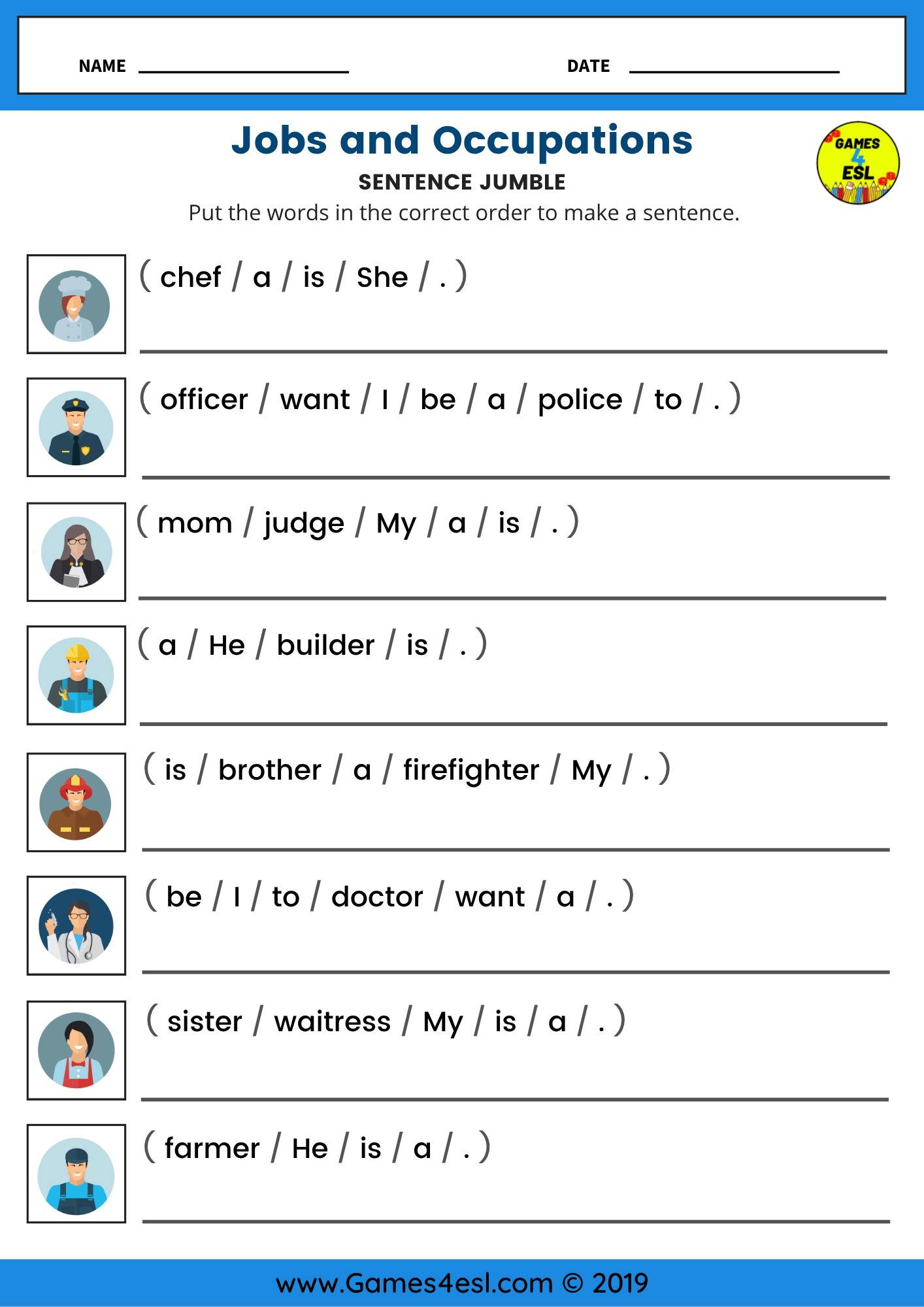 Free ESL Jobs And Occupations Worksheets Games4esl