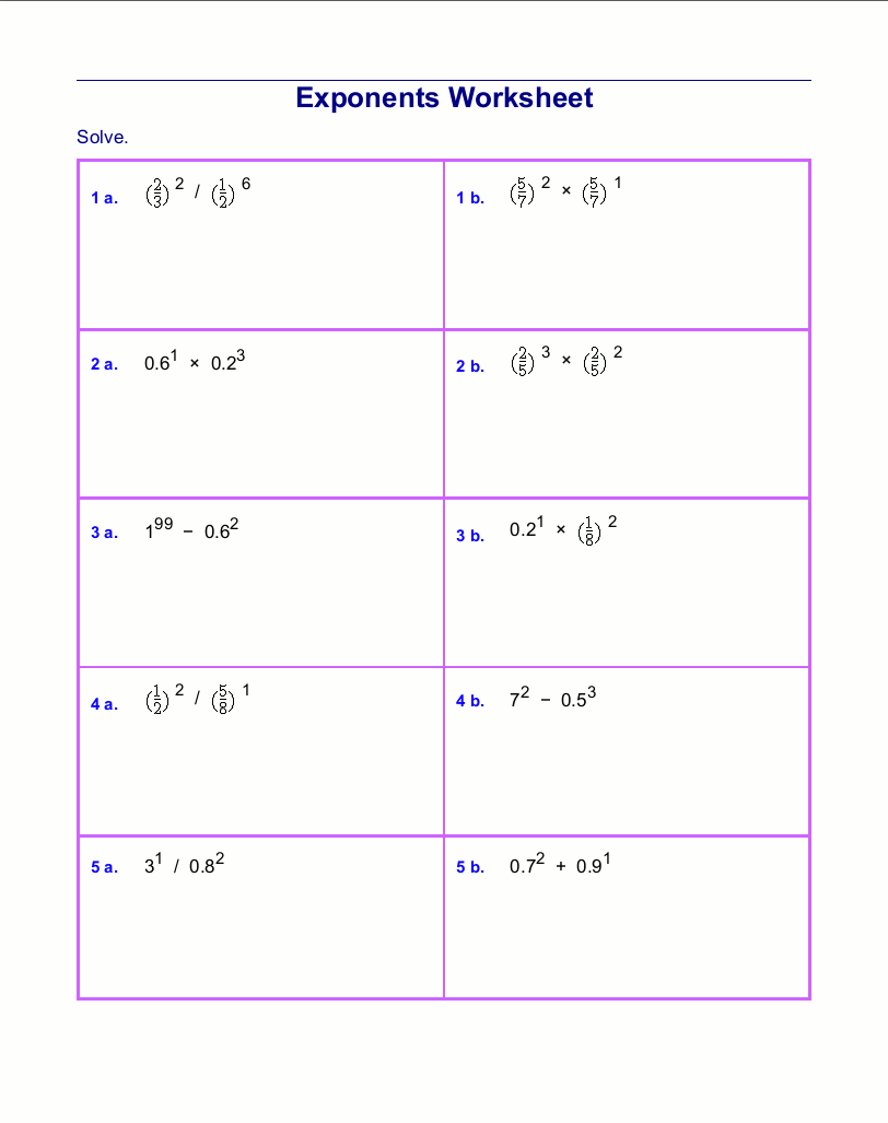 Exponents Worksheets