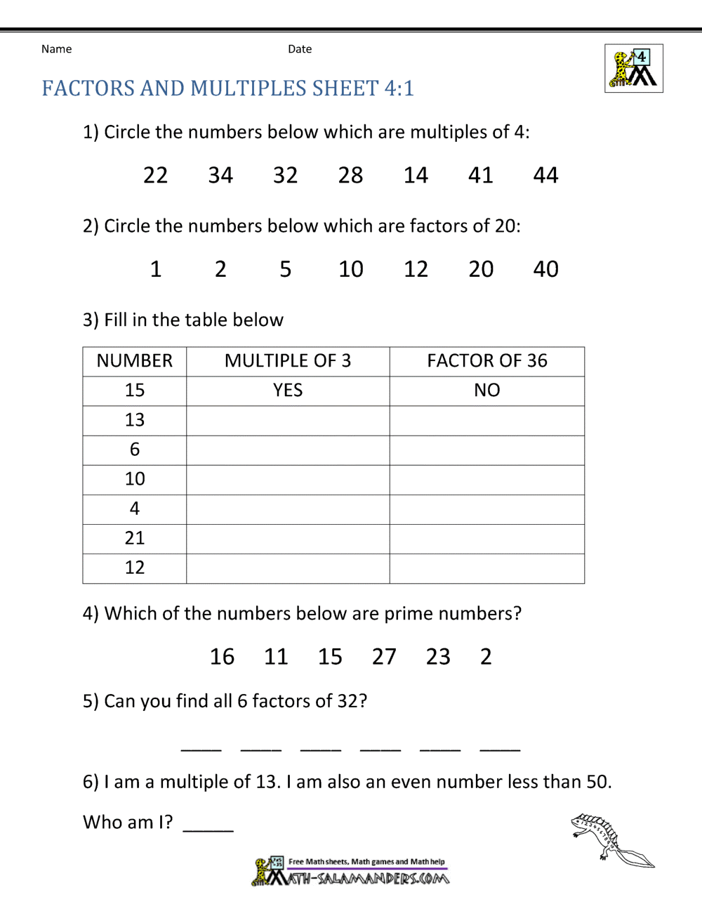 Free Factors And Multiples Worksheet 4th Grade Download Free Factors And Multiples Worksheet 4th Grade Png Images Free Worksheets On Clipart Library