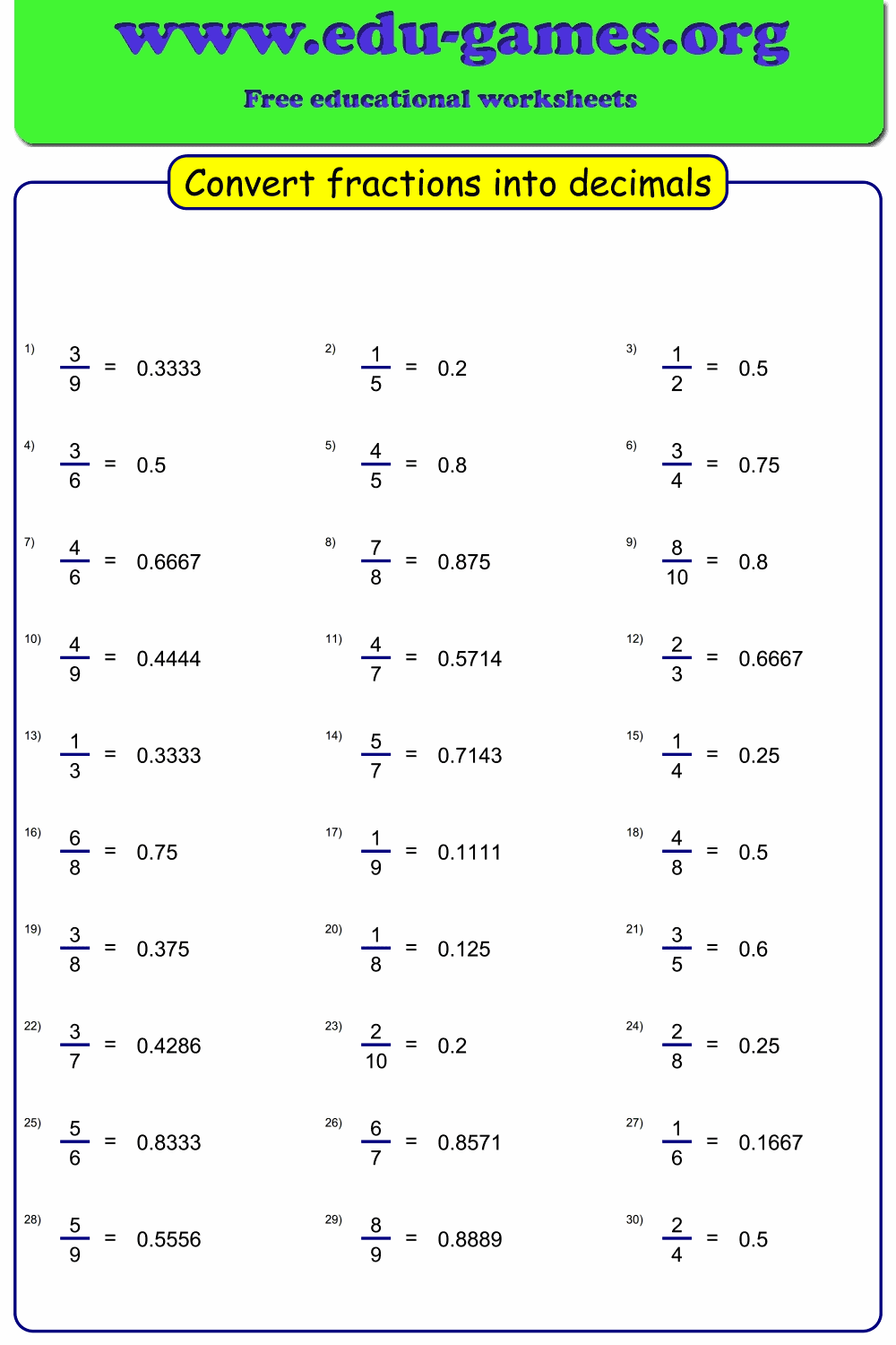 Convert Fractions To Decimal