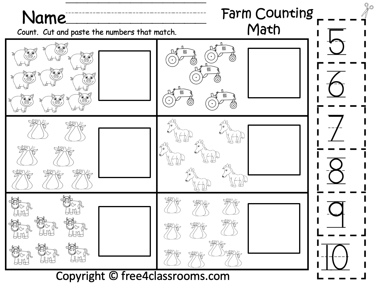 Free Kindergarten Cut And Paste Worksheet Farm Counting Free Kindergarten Cut And Paste Worksheet Farm Counting