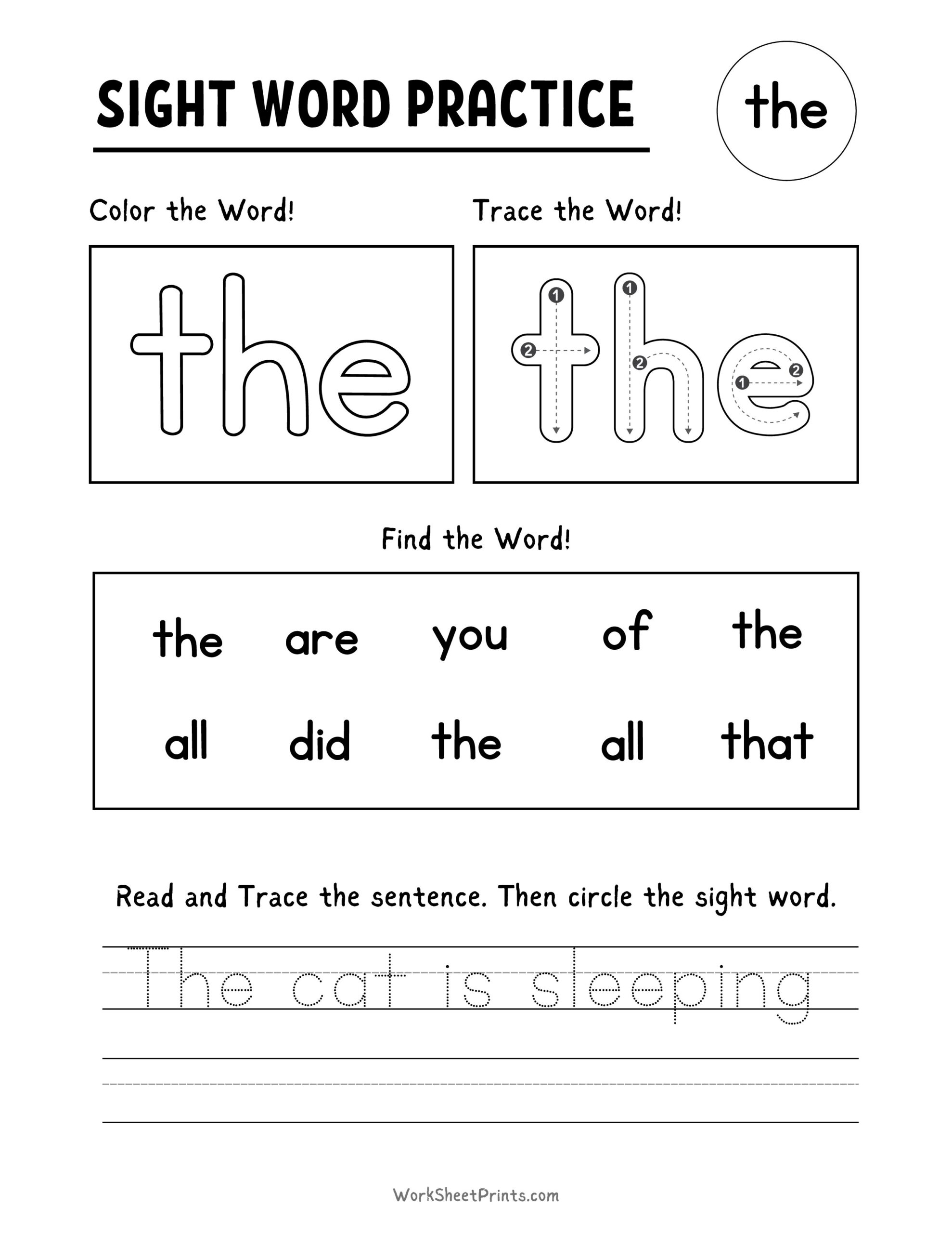 Free Kindergarten Sight Word Worksheets Printable Read It Trace It Write It Fry S First 100 Sight Words Fun Early Learning
