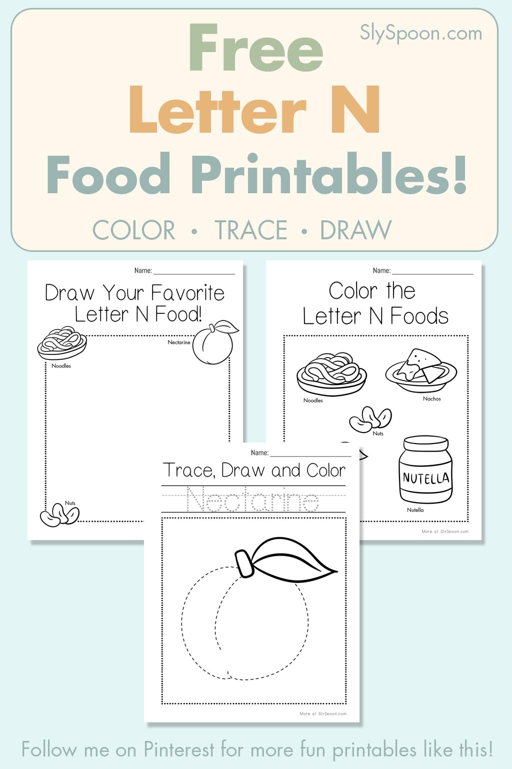 Free Letter N Food Printables For Preschool Noodles Nuts Nachos Sly Spoon