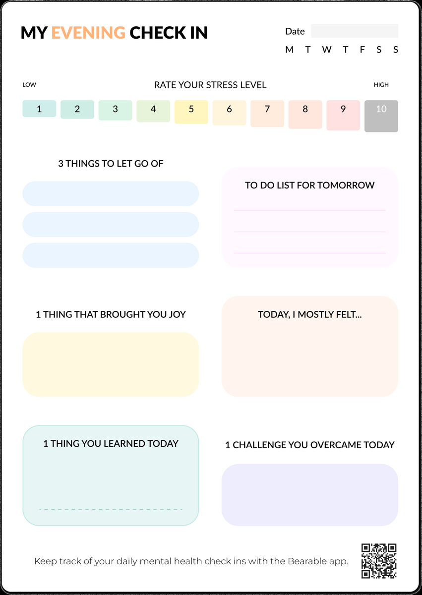 Free Mental Health Check In Worksheet PDF Bearable App