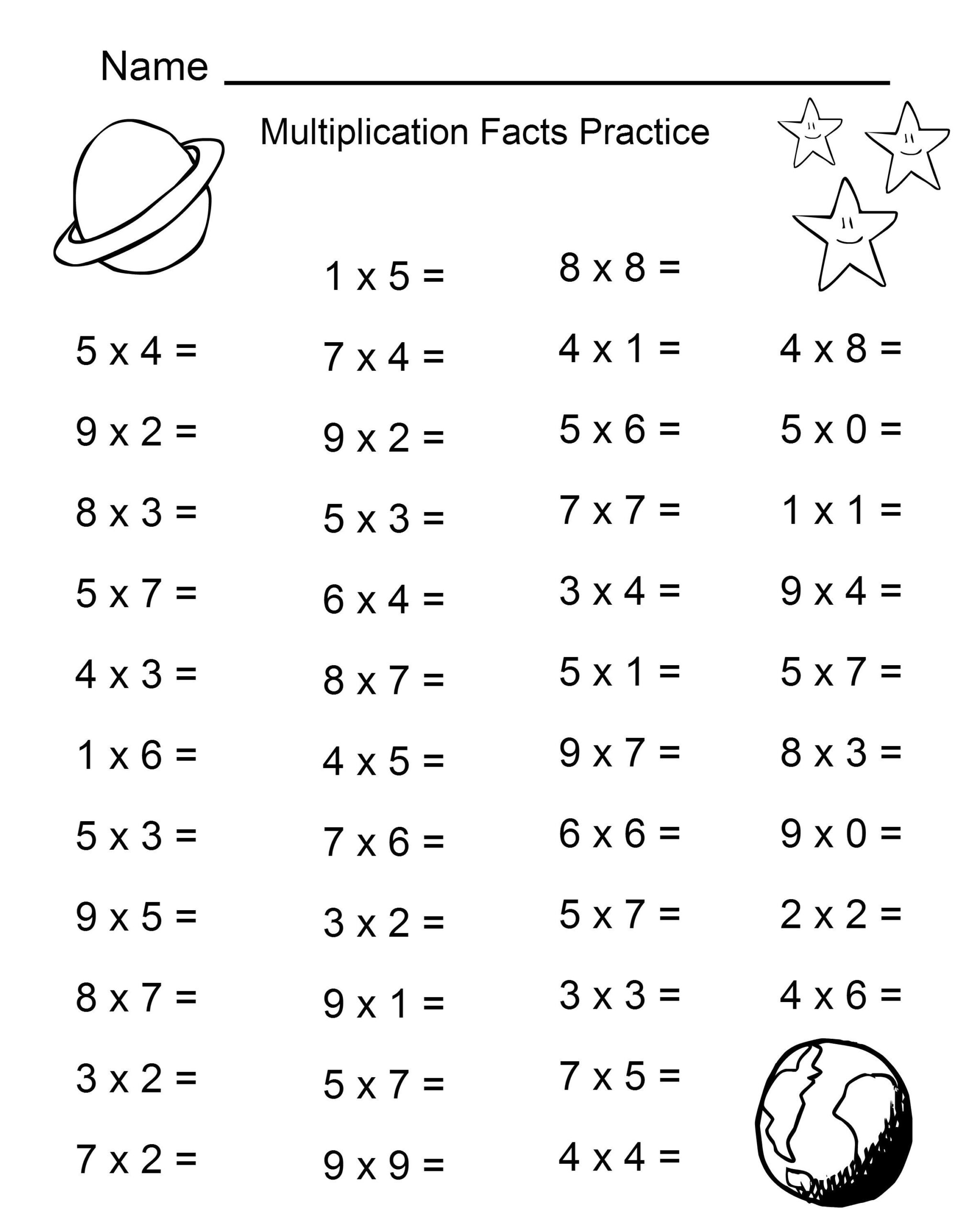 Free Multiplication Facts Practice Worksheets Printable Shelter Worksheets Library