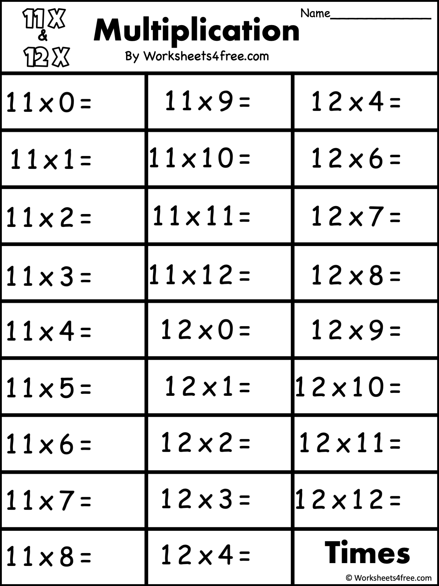 Free Multiplication Worksheet 11s 12s Worksheets4Free Free Multiplication Worksheet 11s 12s Worksheets4Free