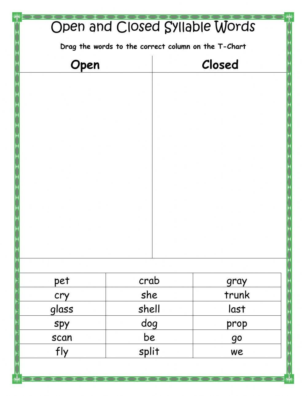 Free Open And Closed Syllables Worksheets Exercise 2 Your Home Worksheets Library Open Closed Syllable Houses Free Printables Literacy Learn