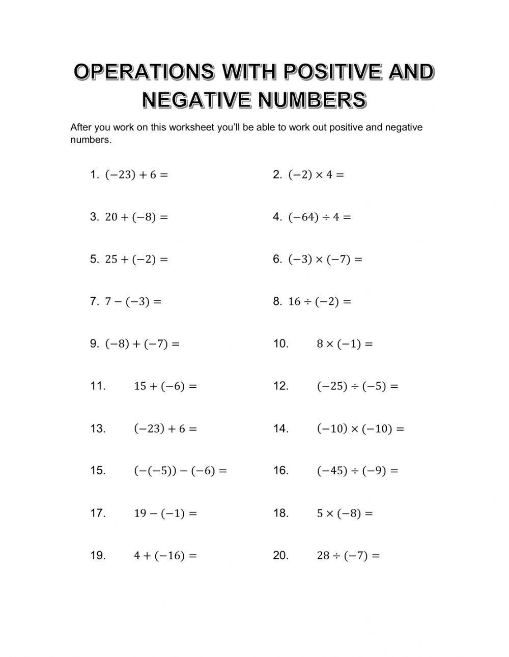 Free Operations With Negative Numbers Worksheet Download Free Operations With Negative Numbers Worksheet Png Images Free Worksheets On Clipart Library