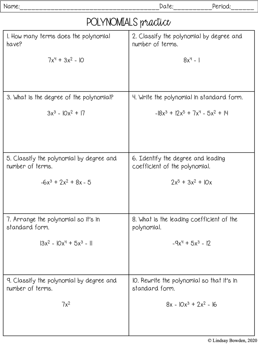 Free Polynomial Worksheet With Answers Download Free Polynomial Worksheet With Answers Png Images Free Worksheets On Clipart Library