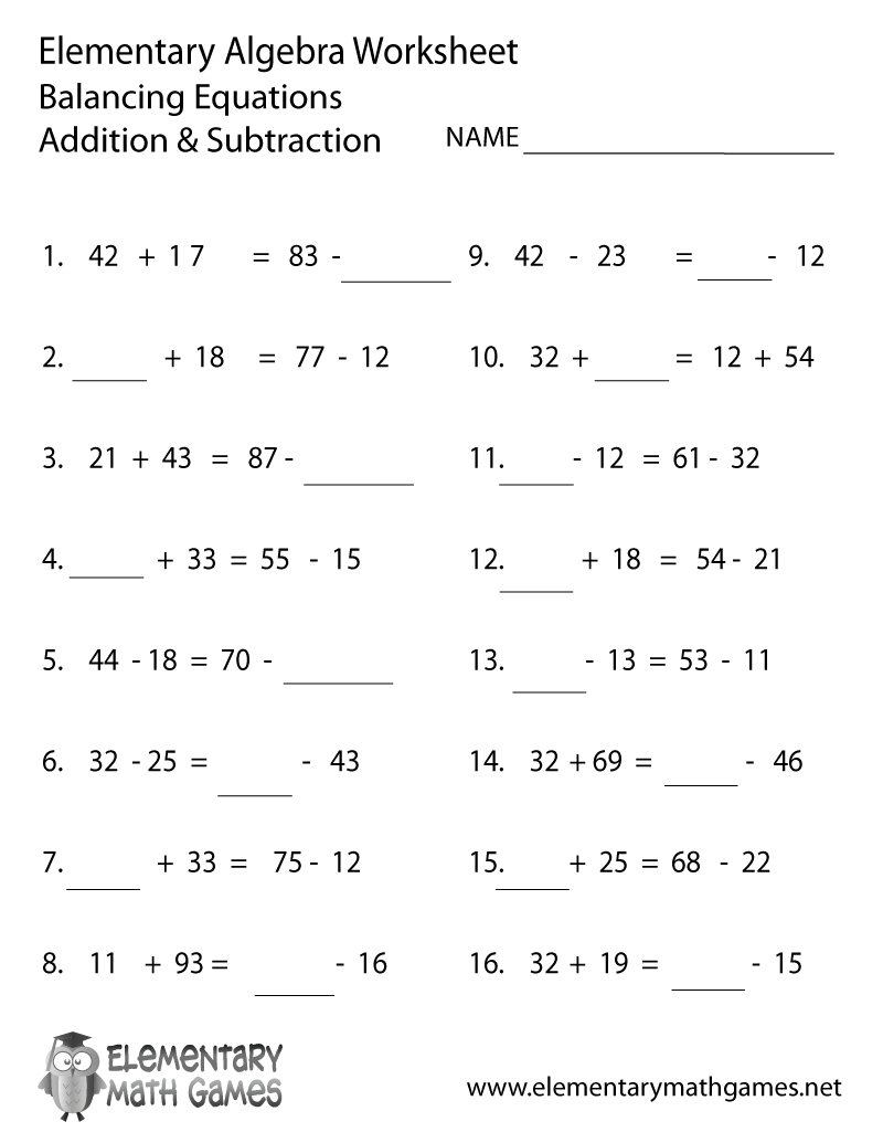 Basic Algebra Worksheets