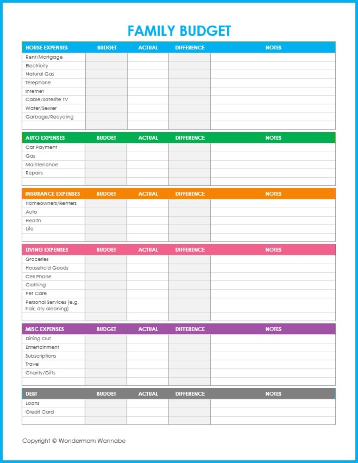 Free Printable Budget Worksheets For Family Finances Free Blank Budget Worksheet Printables To Take Charge Of Your Finances