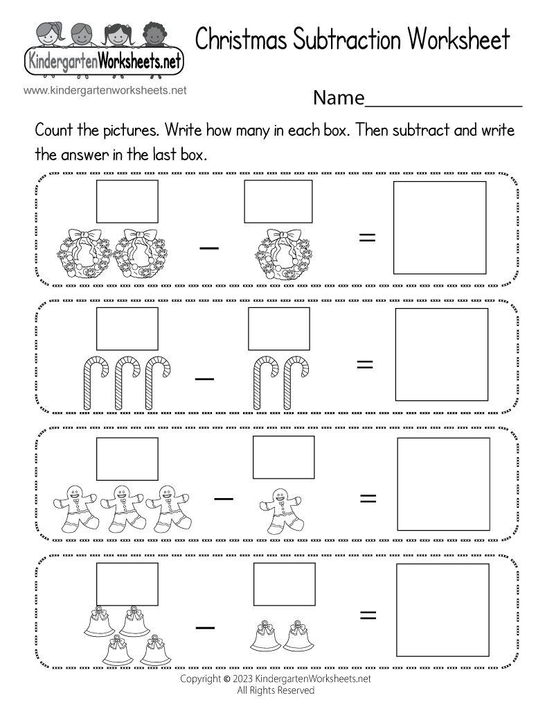 Free Printable Christmas Subtraction Worksheet