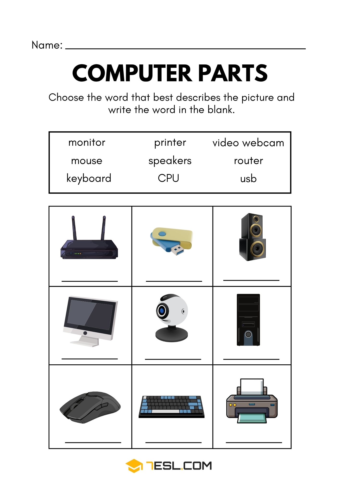 Free Printable Computer Parts Worksheets For Kids ESL 7ESL