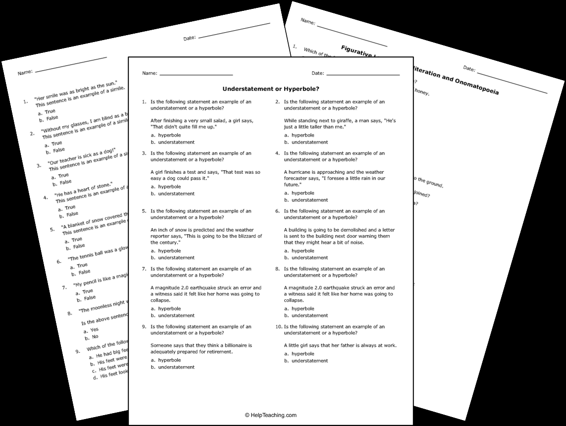 Figurative Language Worksheets Definitions Examples Practice Activities