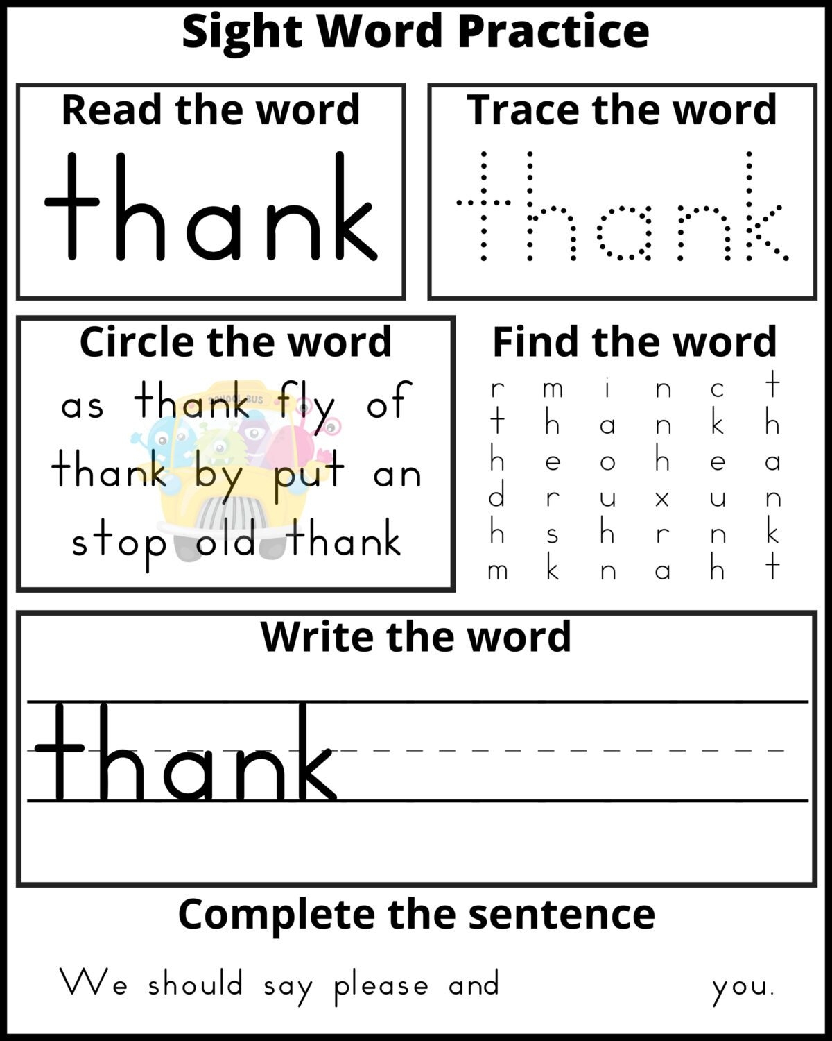 Free Printable First Grade Sight Words Worksheets