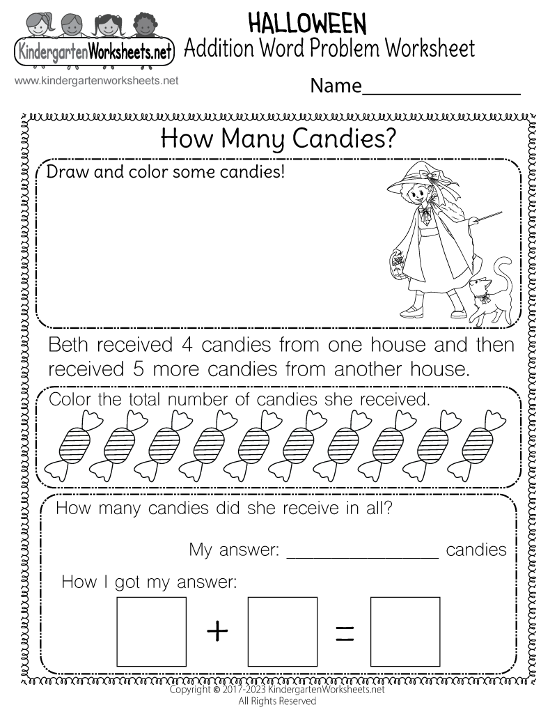 Free Printable Halloween Addition Word Problem Worksheet