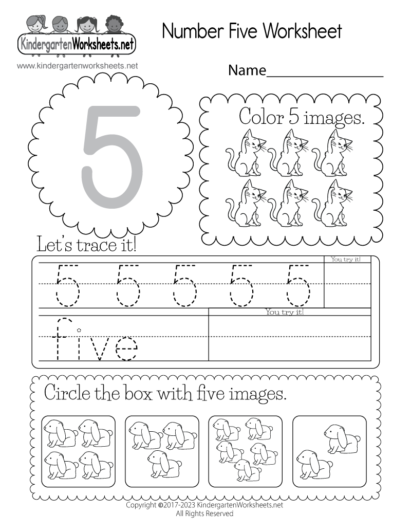 Free Printable Number Five Learning Worksheet For Preschool