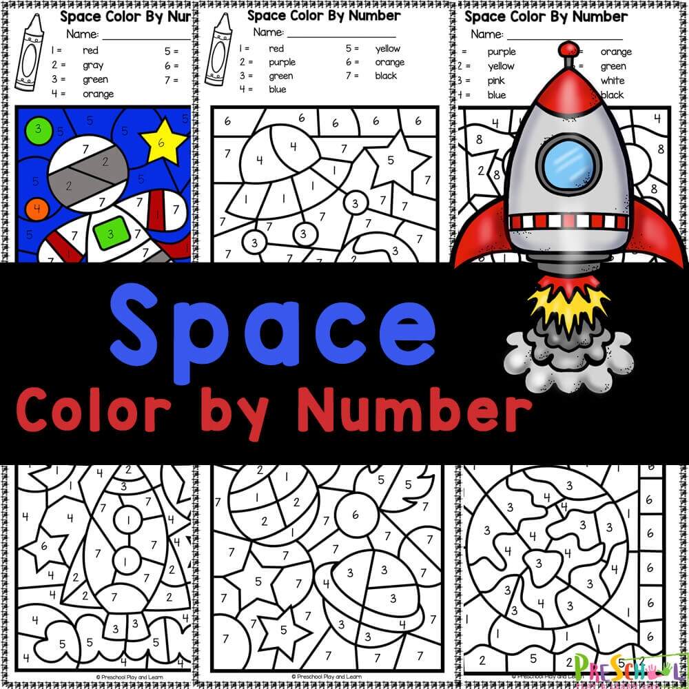 FREE Printable Outer Space Color By Number Preschool Worksheet FREE Printable Outer Space Color By Number Preschool Worksheet