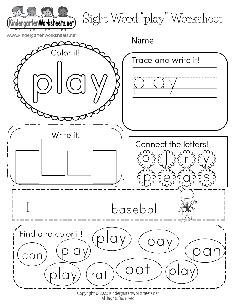 Free Kindergarten Sight Word Worksheets Printable