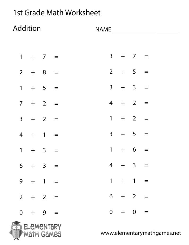 Free Printable Simple Addition Worksheet For First Grade Worksheets Library
