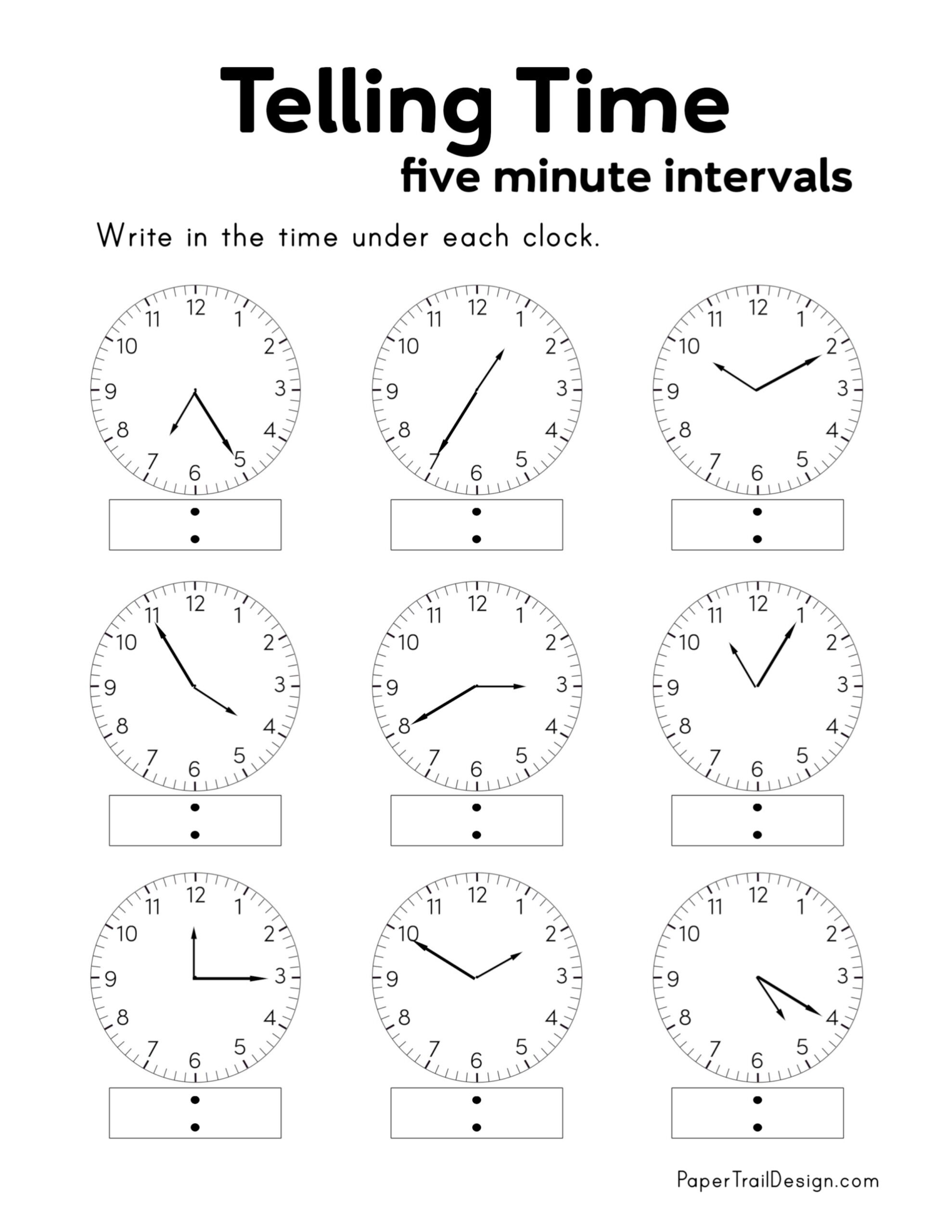 Free Telling Time To Five Minutes Worksheets Teach Prints