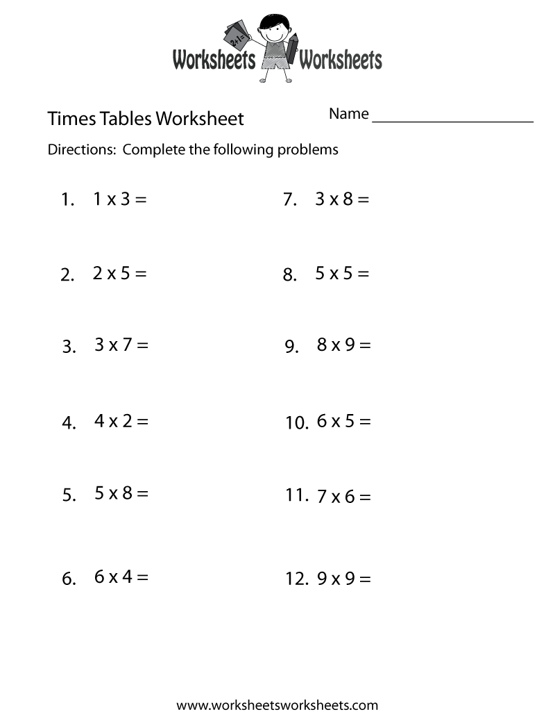 Free Printable Times Tables Test Worksheet Free Printable Times Tables Test Worksheet