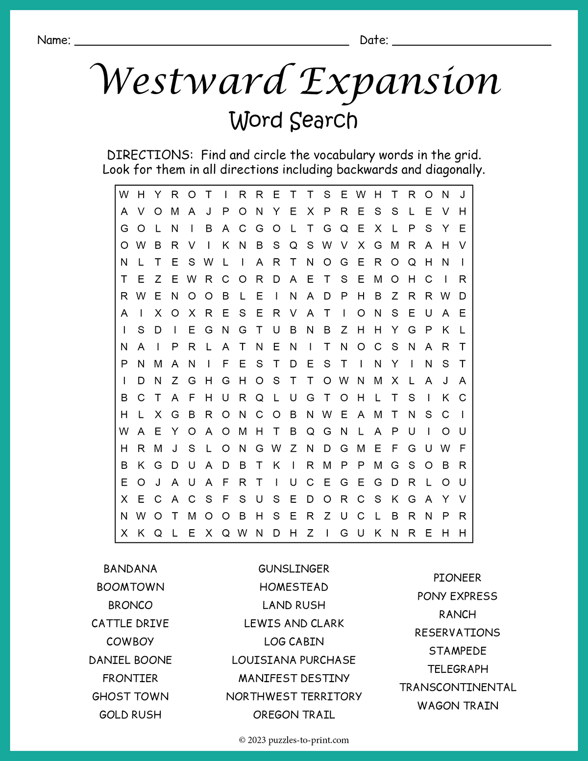 WESTWARD EXPANSION UNIT Westward Expansion Test Digital Printable GOOGLE Rockin Resources