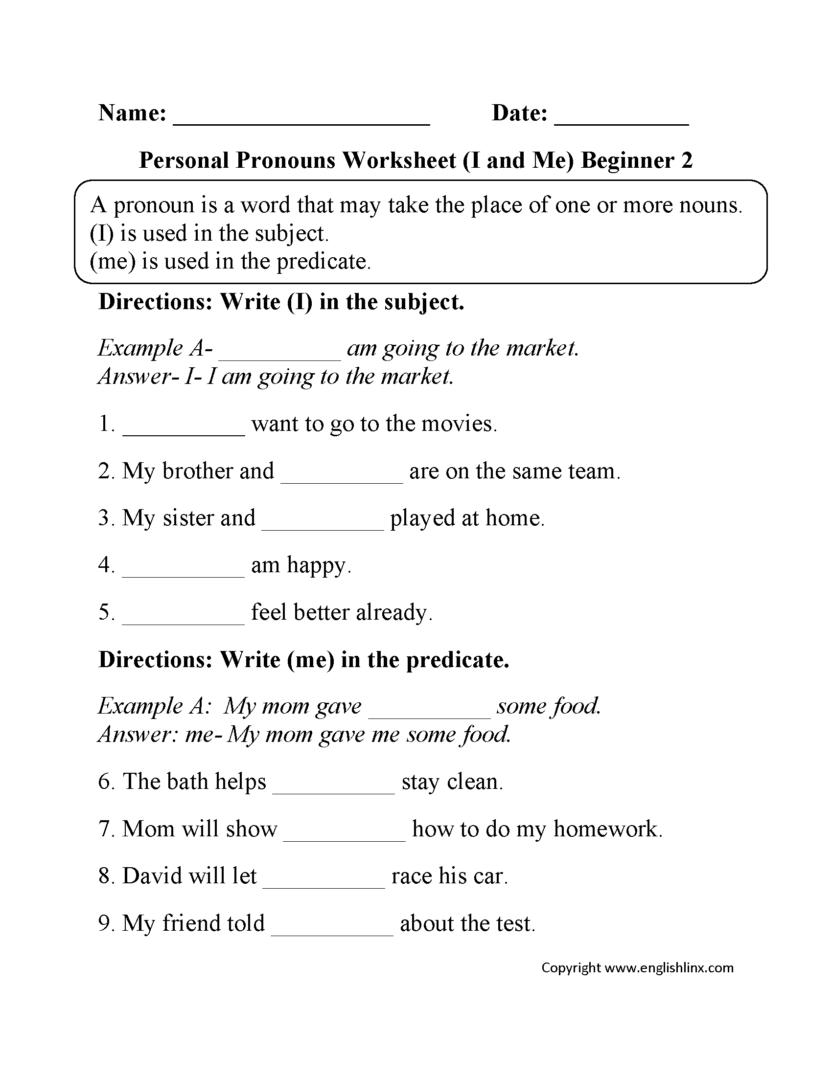 Free Pronouns Worksheets Printable Grammar Practice For All Ages