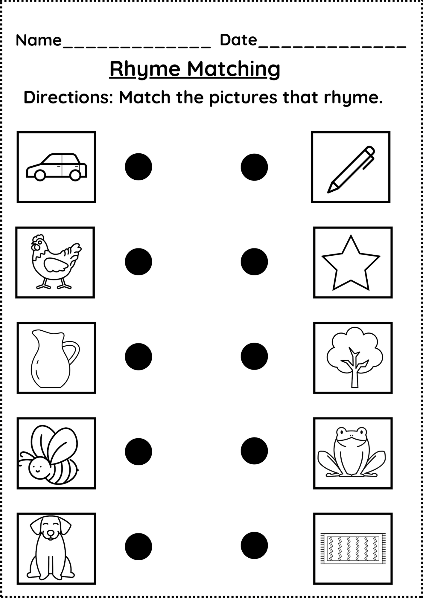 Free Printable Rhyming Match Up Game Worksheet