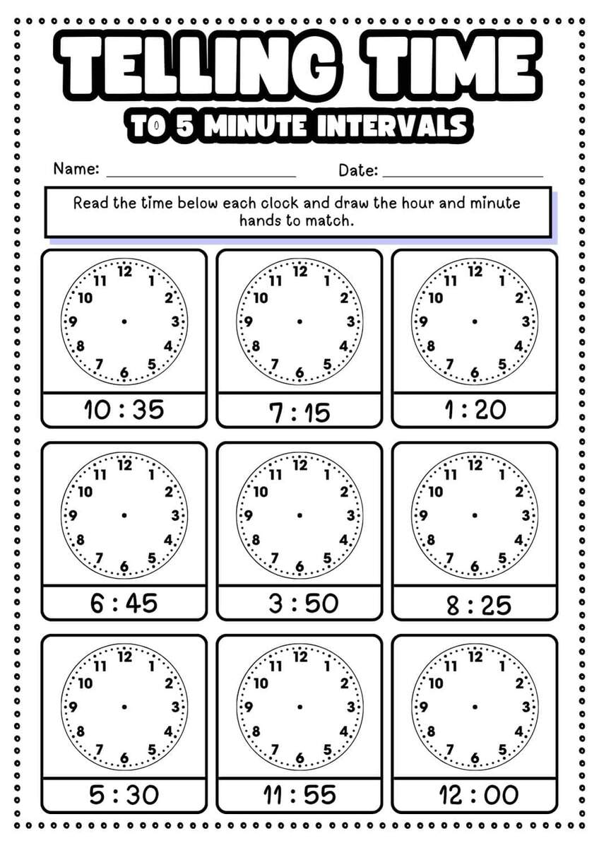 Free Telling Time To Five Minutes Worksheets Teach Prints