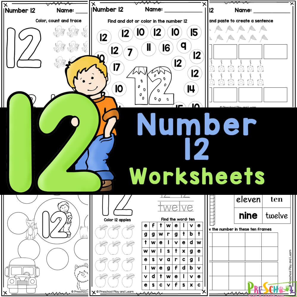 Number Twelve Writing Counting And Identification Printable Worksheets For Children