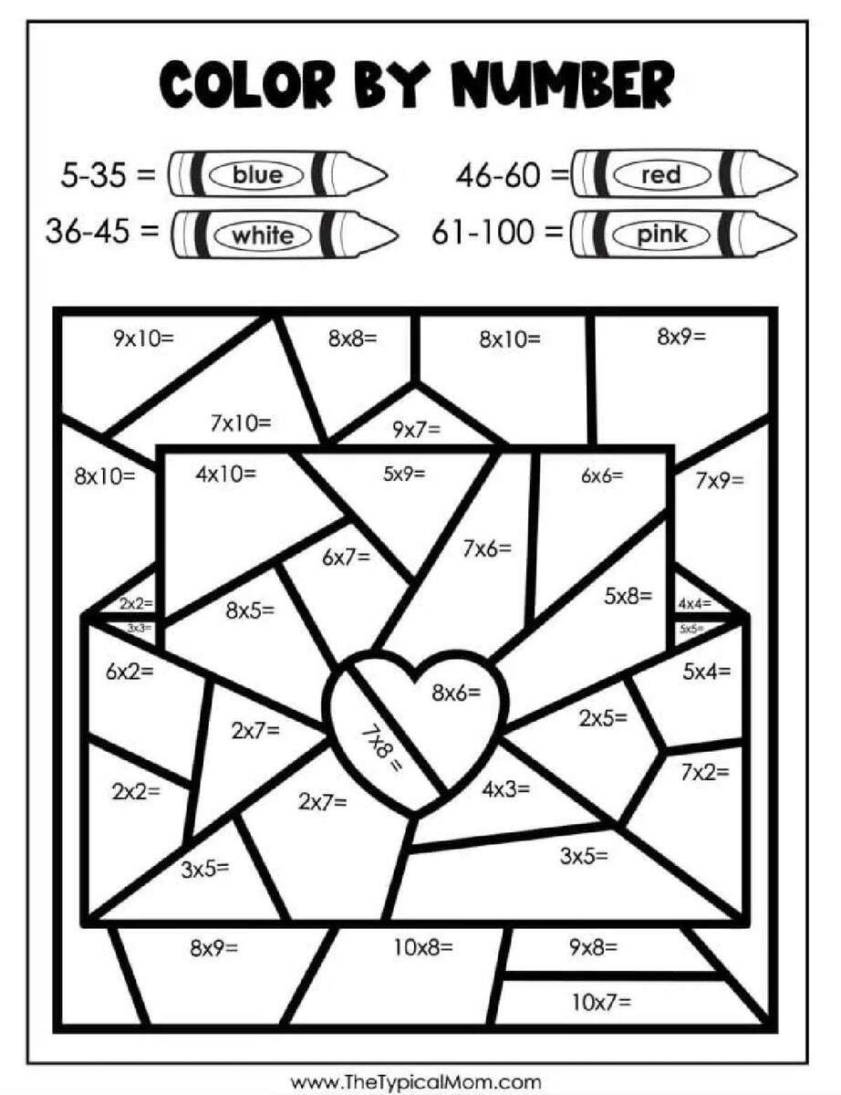 Free Valentines Day Color By Number Printables PDF Valentine S Day Math Simple Addition Worksheet Squarehead Teachers