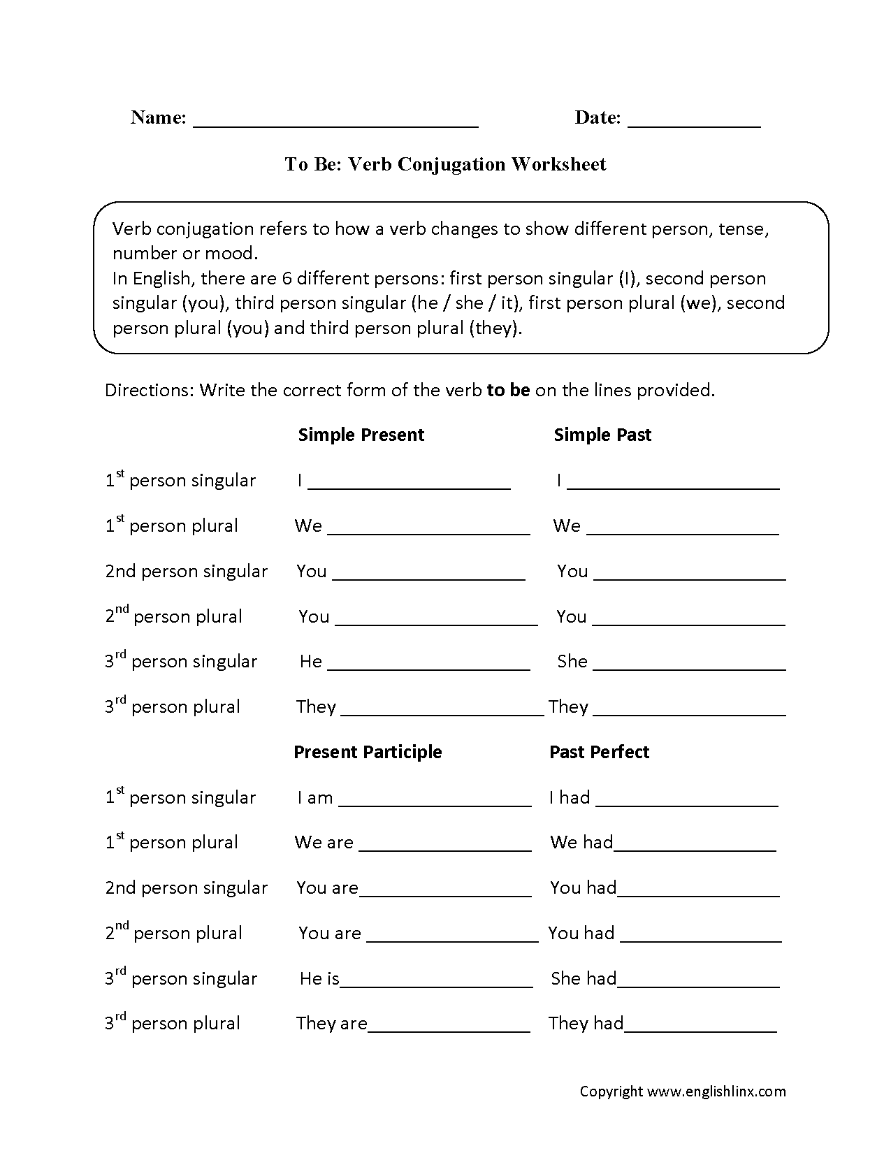 Free Verbs Worksheets Printable Action Linking Irregular Verb Practice The Verb To Be Simple Present Fill In Contractions Grammar Worksheet Book 1 Ezpzlearn