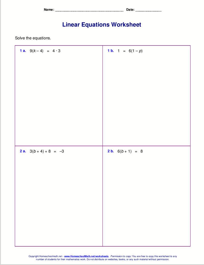 Free Worksheets For Linear Equations Grades 6 9 Pre Algebra Algebra 1 Solving Equations With Two Unknowns Worksheet Fun And Engaging 6th Grade And 7th Grade Algebra EEF Worksheet Cazoom Math