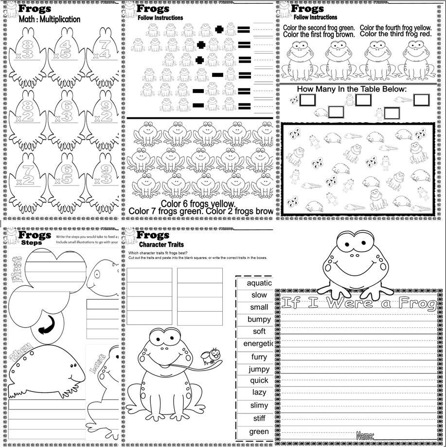Frog Themed NO PREP Worksheets Writing Craft Activities Math ELA Spring Toad Classful