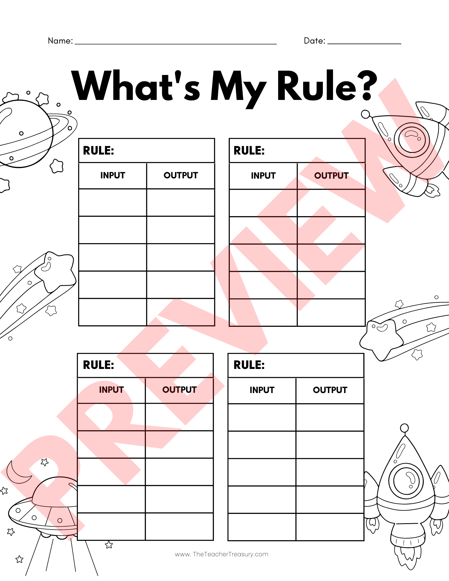 Function Machines What s My Rule Blank Input And Output Tables Space Theme
