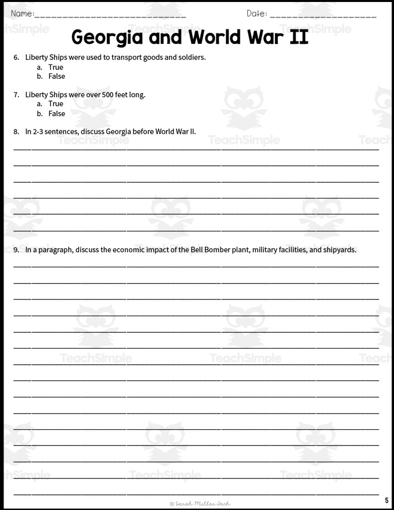 Georgia And World War II Reading Packet By Teach Simple Georgia And World War II Reading Packet By Teach Simple