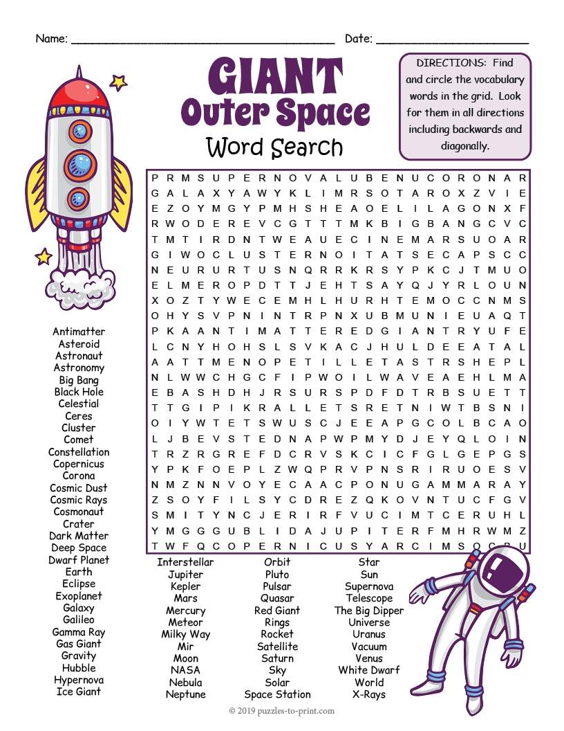 GIANT OUTER SPACE Themed Word Search Puzzle Worksheet Activity Made By Teachers